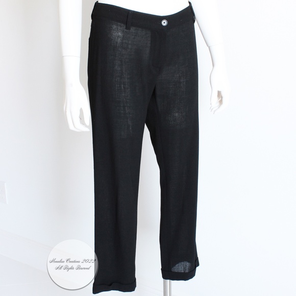 Ann Demeulemeester Cropped Trousers Pants with Cuff Black Sheer Wool - Picture 3 of 7